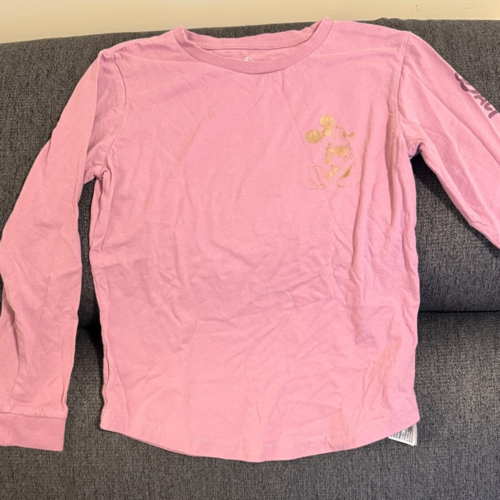 Disney Pink Long Sleeve Tee with Gold Mickey